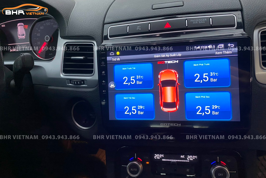 Hình ảnh quan sát cảm biến áp suất lốp Gotech GT360 Plus Volkswagen Touareg 2011 - 2017