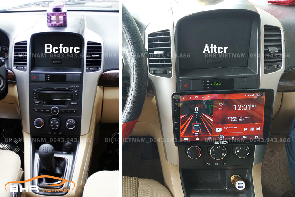 Hình ảnh trước và sau khi lắp màn hình DVD Gotech GT6 New Chevrolet Captiva 2007 - 2011