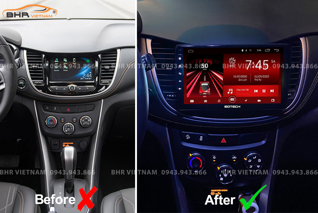 Hình ảnh trước và sau khi lắp màn hình DVD Gotech GT6 New Chevrolet Trax 2017 - nay