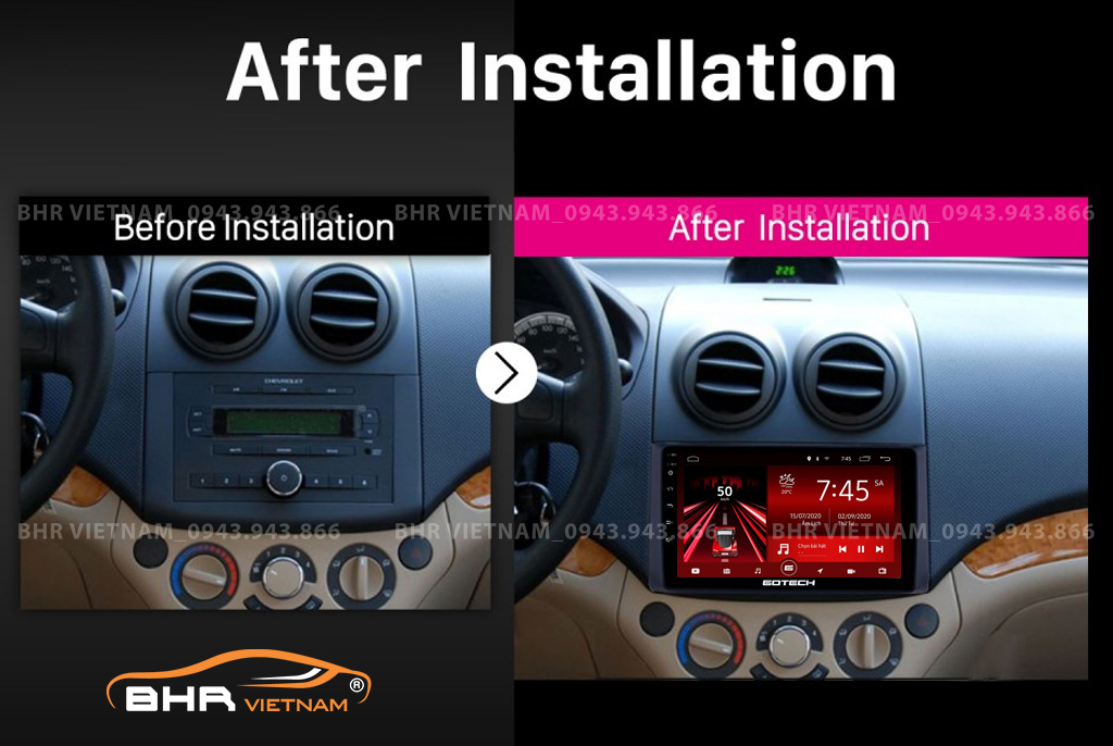 Hình ảnh trước và sau khi lắp màn hình DVD Gotech GT6 New Daewoo Gentra 2005 - 2011