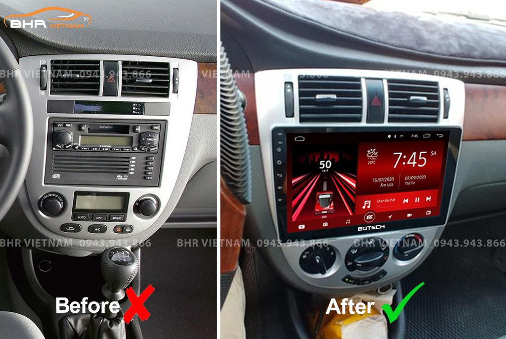 Hình ảnh trước và sau khi lắp màn hình DVD Gotech GT6 New Daewoo Lacetti 2002 - 2011
