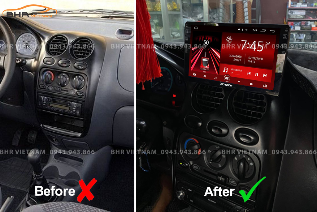 Hình ảnh trước và sau khi lắp màn hình DVD Gotech GT6 New Daewoo Matiz 1998 - 2008