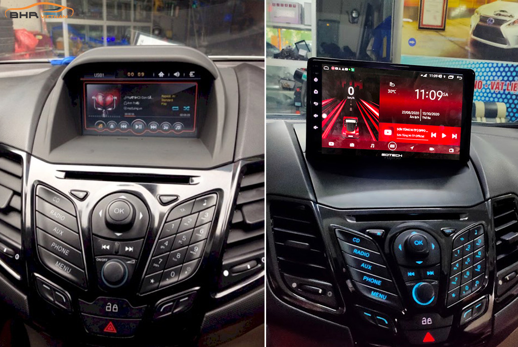 Hình ảnh trước khi lắp và sau khi lắp màn hình DVD Gotech GT6 New Ford Fiesta 2010 - nay