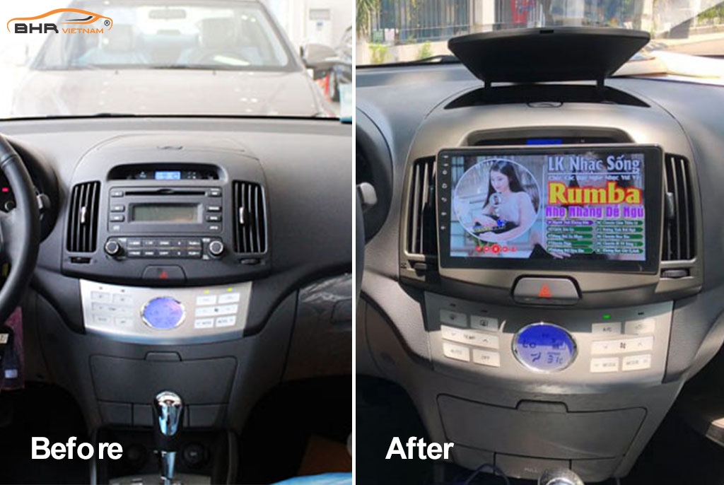 Hình ảnh trước và sau khi lắp màn hình DVD Gotech GT6 New Hyundai Avante 2007 - 2016