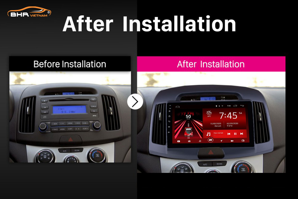 Hình ảnh trước và sau khi lắp màn hình DVD Gotech GT6 New Hyundai Elantra 2007 - 2010