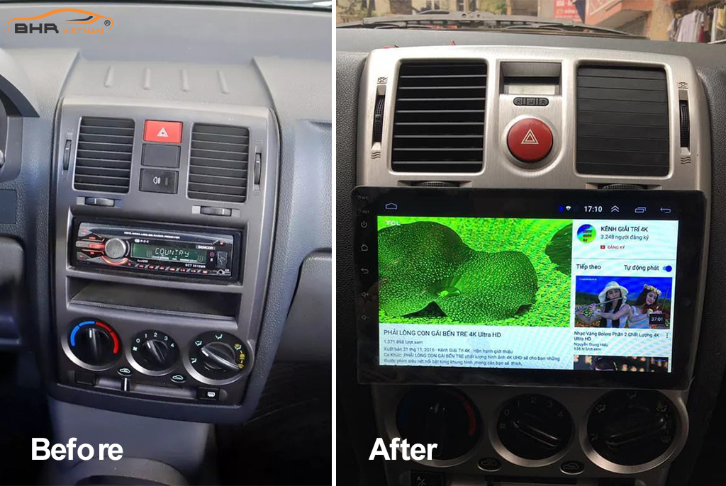 Hình ảnh trước và sau khi lắp màn hình DVD Gotech GT6 New Hyundai Getz 2002 - 2011