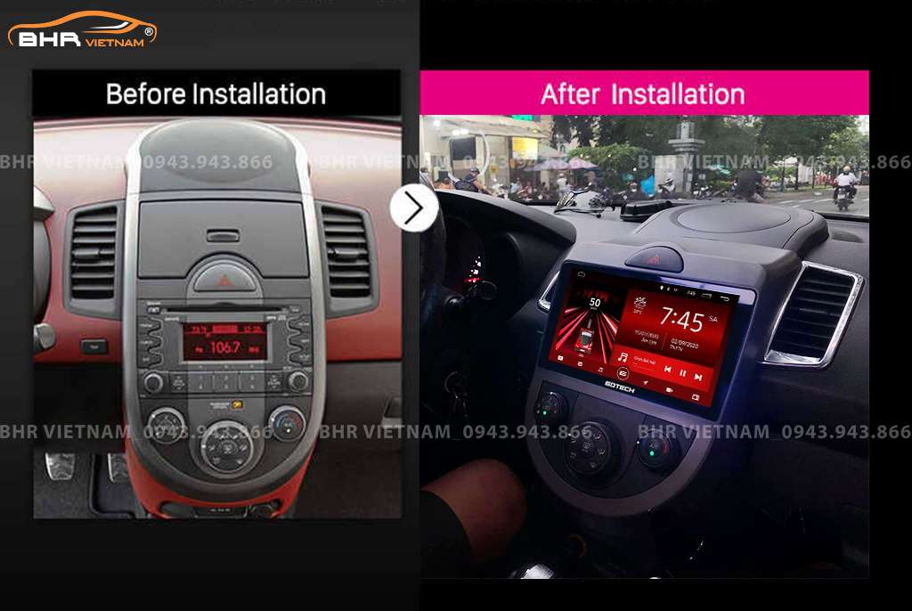 Hình ảnh trước khi lắp và sau khi lắp màn hình DVD Gotech GT6 New Kia Soul 2009 - 2012