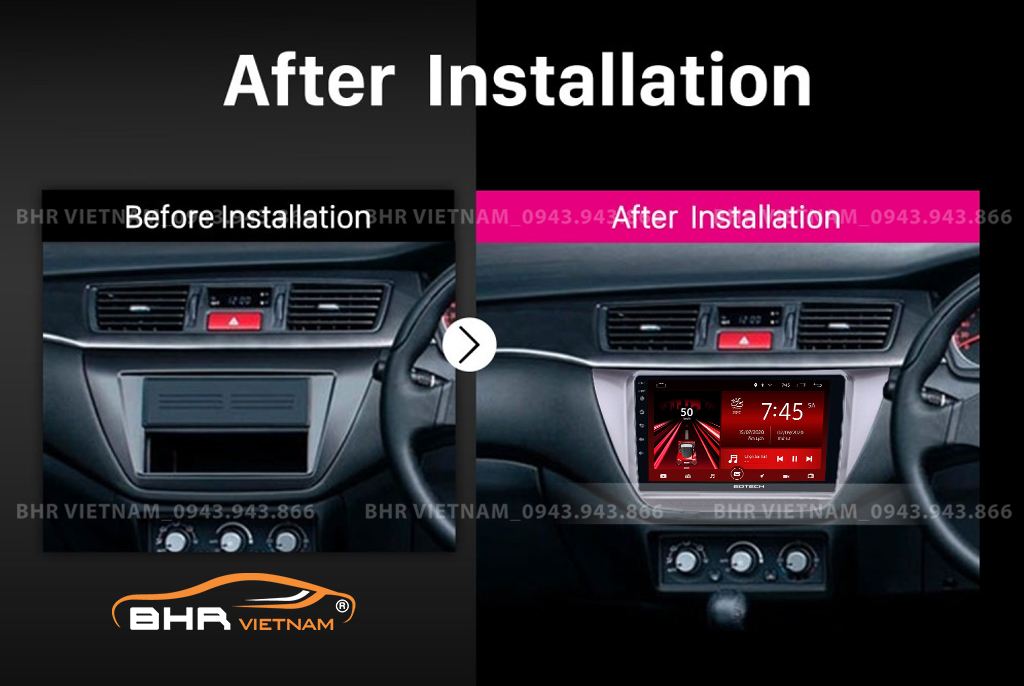 Hình ảnh trước và sau khi lắp màn hình DVD Gotech GT6 New Mitsubishi Lancer 2003 - 2007 
