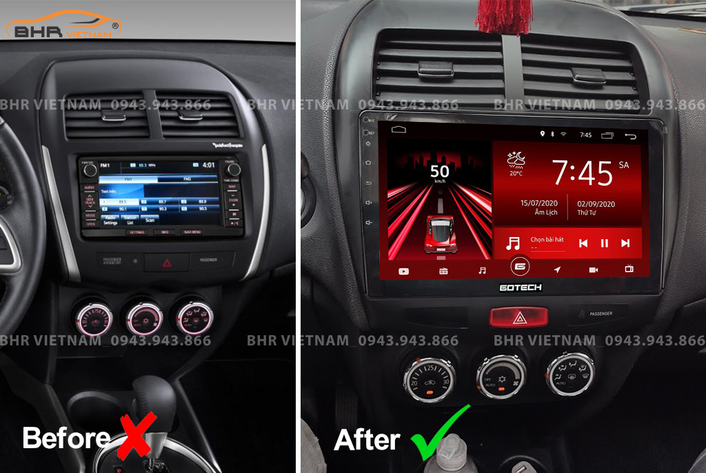 Hình ảnh trước và sau khi lắp màn hình DVD Gotech GT6 New Mitsubishi Outlander Sport 2013 - 2016