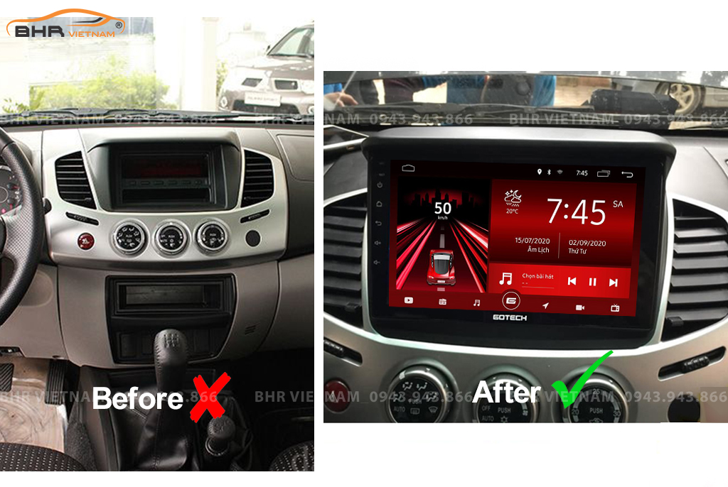 Hình ảnh trước và sau khi lắp màn hình DVD Gotech GT6 New Mitsubishi Triton 2005 - 2015​​​​​​​​​​​​​​ ​​​​​​​