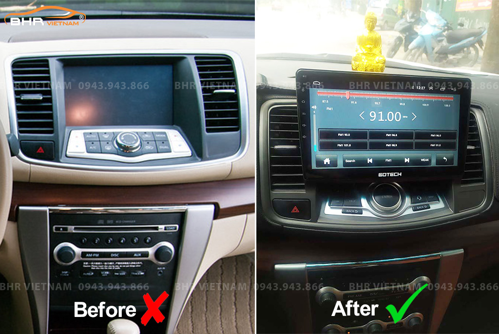 Hình ảnh trước và sau khi lắp màn hình DVD Gotech GT6 New Nissan Teana 2008 - 2013
