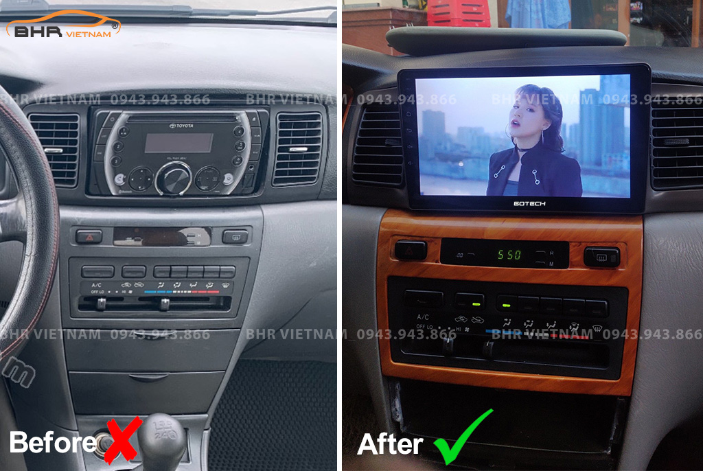 Hình ảnh trước và sau khi lắp màn hình DVD Gotech GT6 New Toyota Altis 2001 - 2007