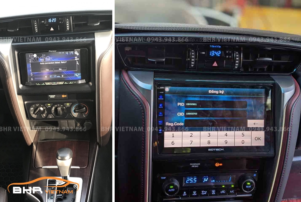 Hình ảnh trước và sau khi lắp màn hình DVD Gotech GT8 Max Toyota Fortuner 2017 - nay