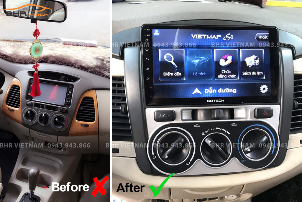 Hình ảnh trước và sau khi lắp màn hình DVD Gotech GT6 New Toyota Innova 2006 - 2012