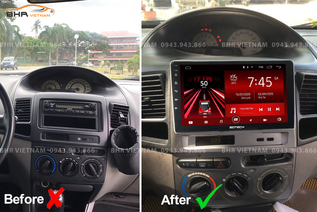 Hình ảnh trước và sau khi lắp màn hình DVD Gotech GT6 New Toyota Vios 2002 - 2007