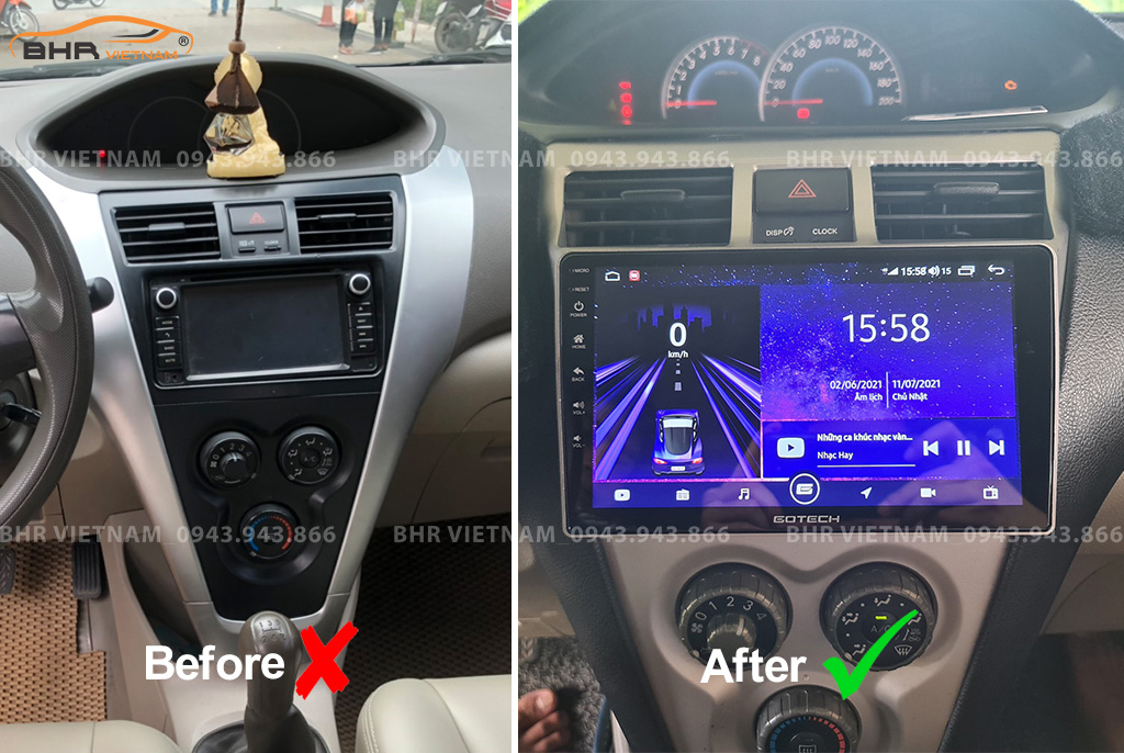 Hình ảnh trước và sau khi lắp màn hình DVD Gotech GT6 New Toyota Vios 2008 - 2013
