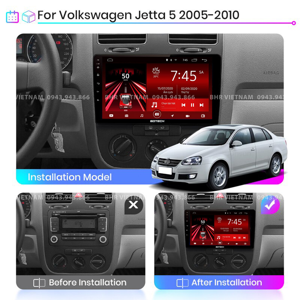 Hình ảnh trước và sau khi lắp màn hình DVD Gotech GT6 New Volkswagen Jetta 2005 - 2010