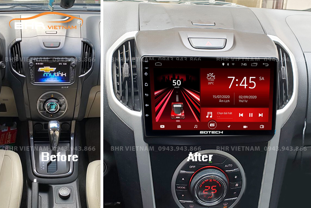 Hình ảnh trước và sau khi lắp màn hình Gotech GT8 Chevrolet Colorado 2011 - 2015