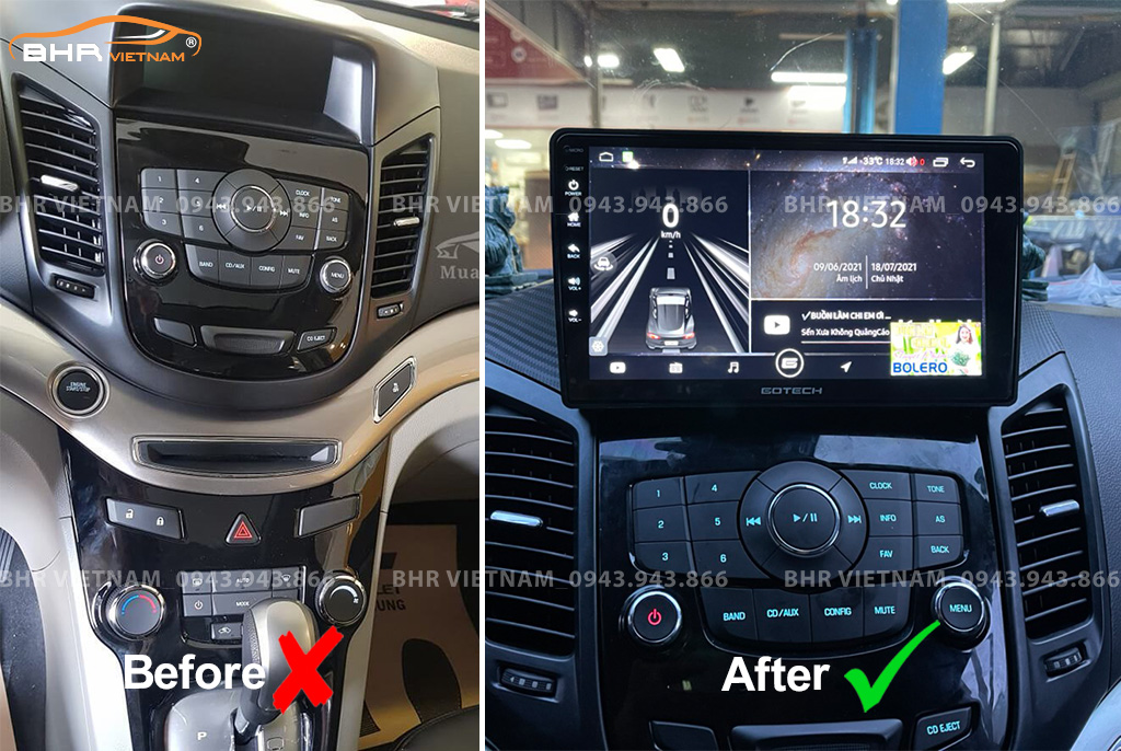 Hình ảnh trước và sau khi lắp màn hình Gotech GT8 Chevrolet Orlando 2011 - 2018