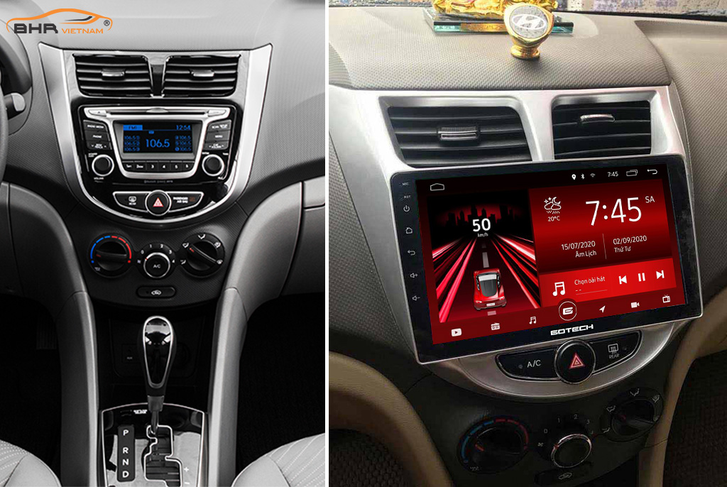 Hình ảnh trước và sau khi lắp màn hình Gotech GT8 Hyundai Accent 2011 - 2016
