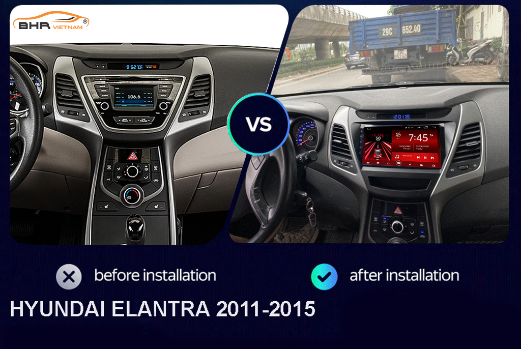 Hình ảnh trước và sau khi lắp màn hình Gotech GT8 Hyundai Elantra 2011-2015