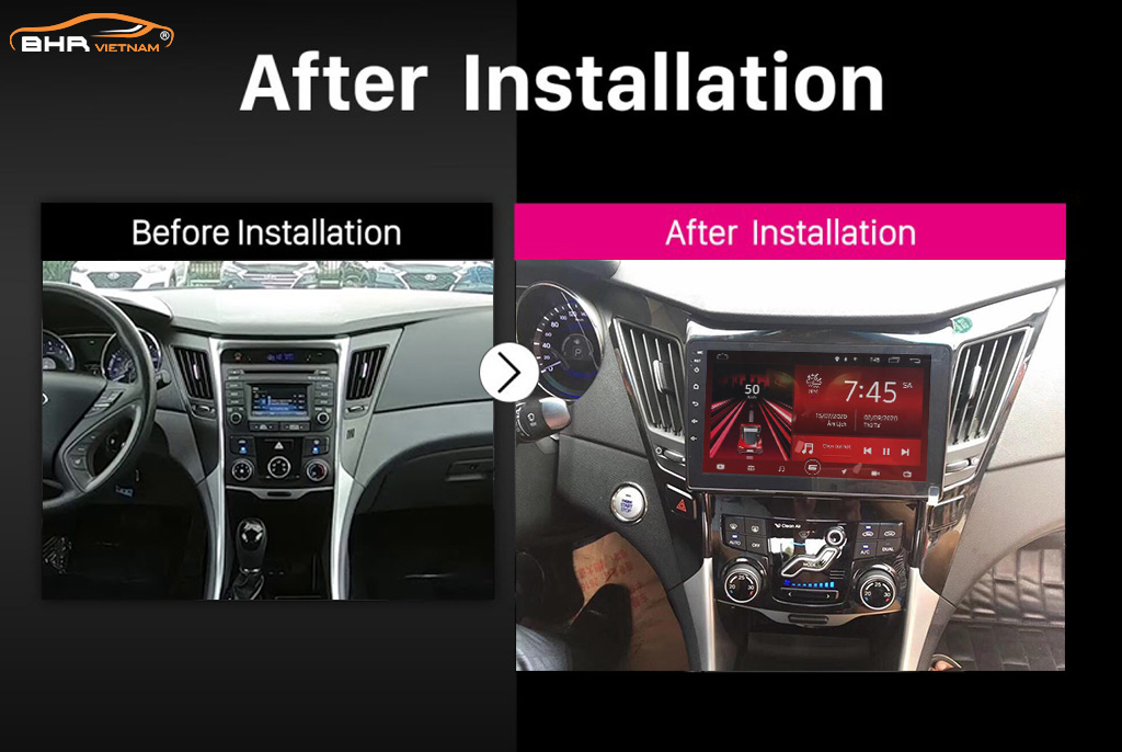 Hình ảnh trước và sau khi lắp màn hình Gotech GT8 Hyundai Sonata 2009-2014