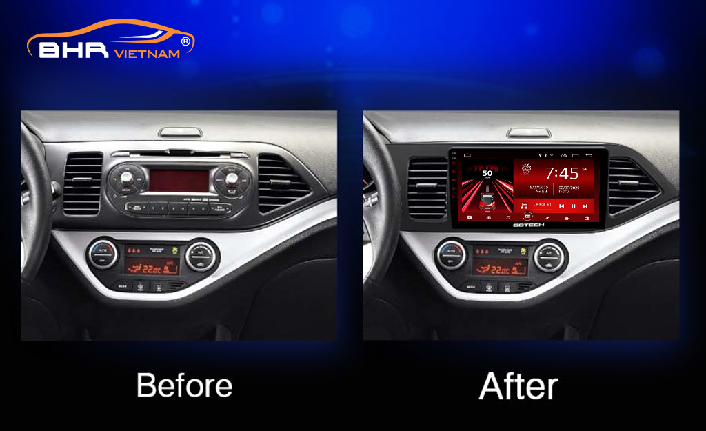 Hình ảnh trước và sau khi lắp màn hình Gotech GT8 Kia Morning 2011 - 2020