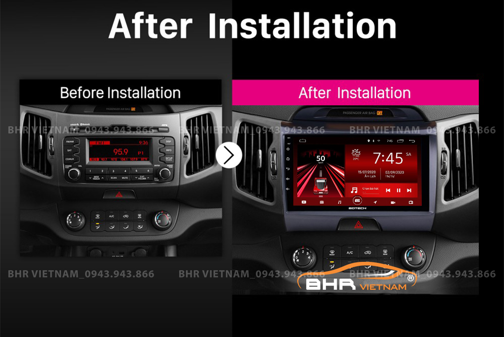 Hình ảnh trước và sau khi lắp màn hình Gotech GT8 Kia Sportage 2009 - 2015