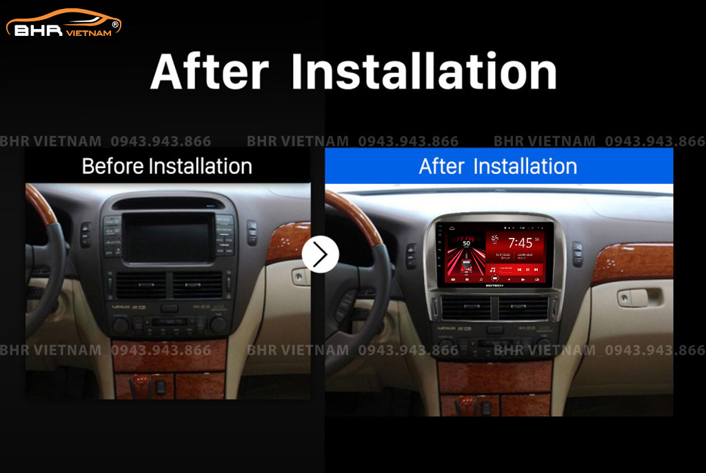 Hình ảnh trước và sau khi lắp màn hình Gotech GT8 Lexus LS430 2000