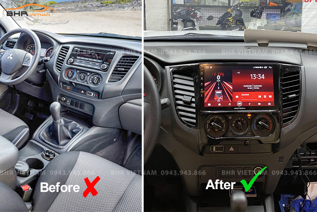 Hình ảnh trước và sau khi lắp màn hình Gotech GT8 Mitsubishi Triton 2016 - 2019