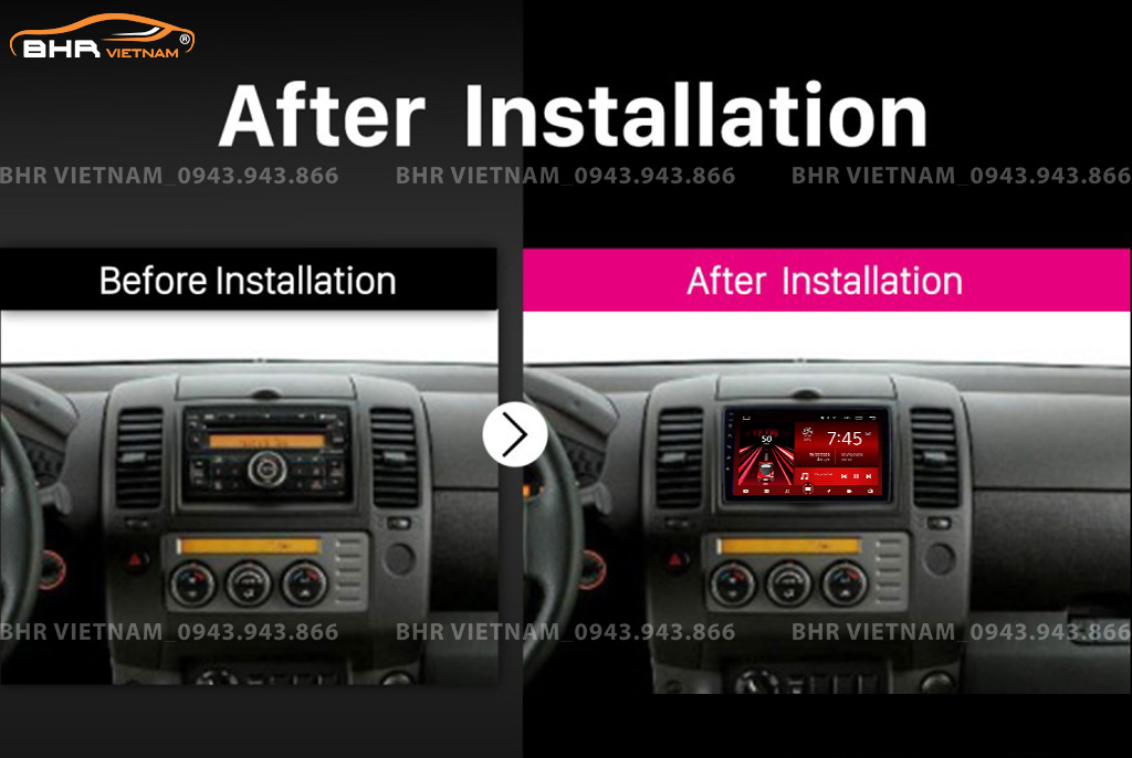 Hình ảnh trước và sau khi lắp màn hình Gotech GT8 Nissan Navara 2010 - 2015