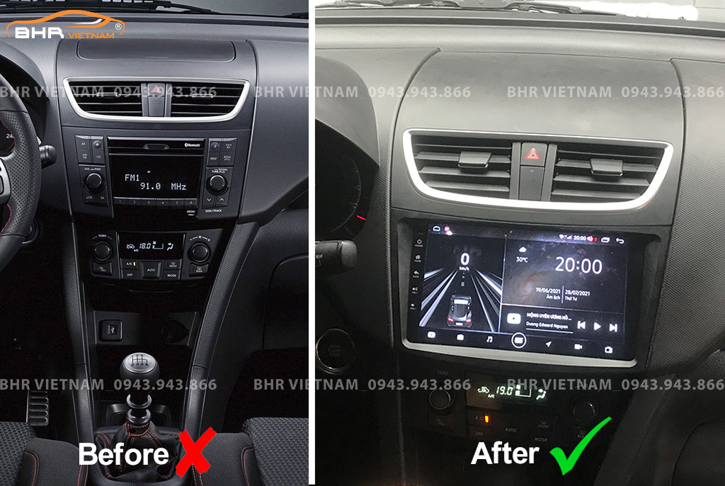 Hình ảnh trước và sau khi lắp màn hình Gotech GT8 Suzuki Swift 2014 - 2018