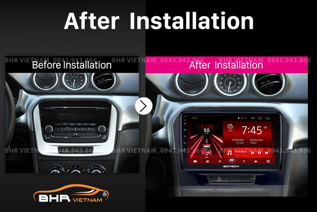 Hình ảnh trước và sau khi lắp màn hình Gotech GT8 Suzuki Vitara 2015 - nay