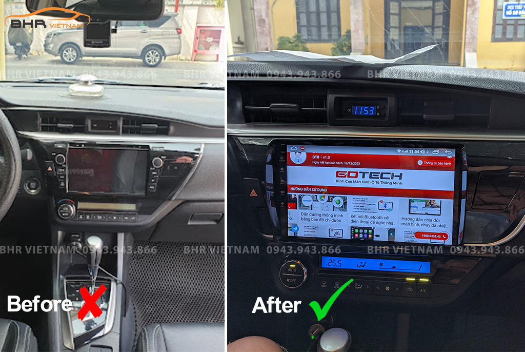 Hình ảnh trước và sau khi lắp màn hình Gotech GT8 Toyota Altis 2014 - 2017