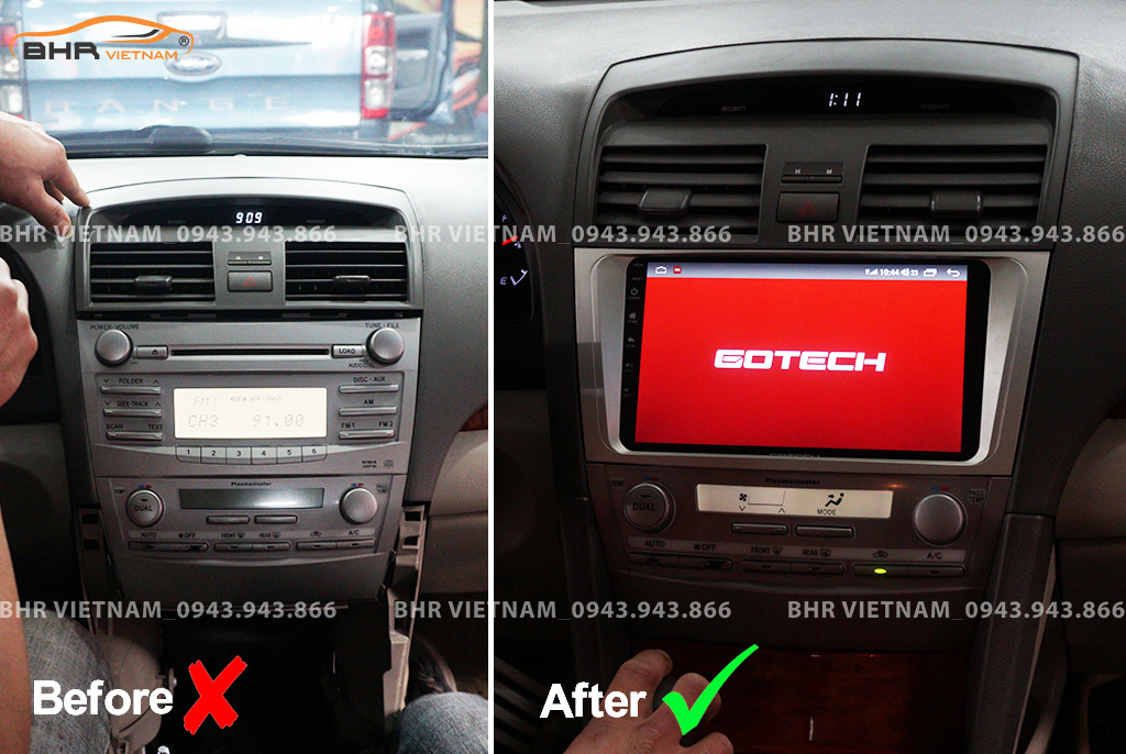 Hình ảnh trước và sau khi lắp màn hình Gotech GT8 Toyota Camry 2006 - 2011