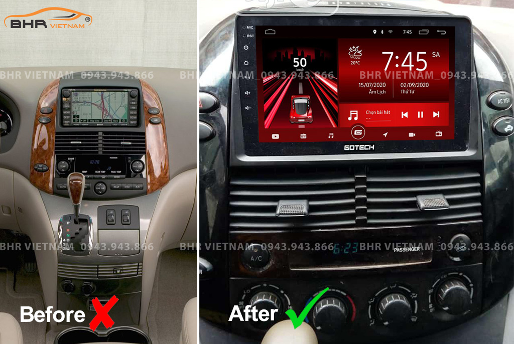 Hình ảnh trước và sau khi lắp màn hình Gotech GT8 Toyota Sienna 2003 - 2010
