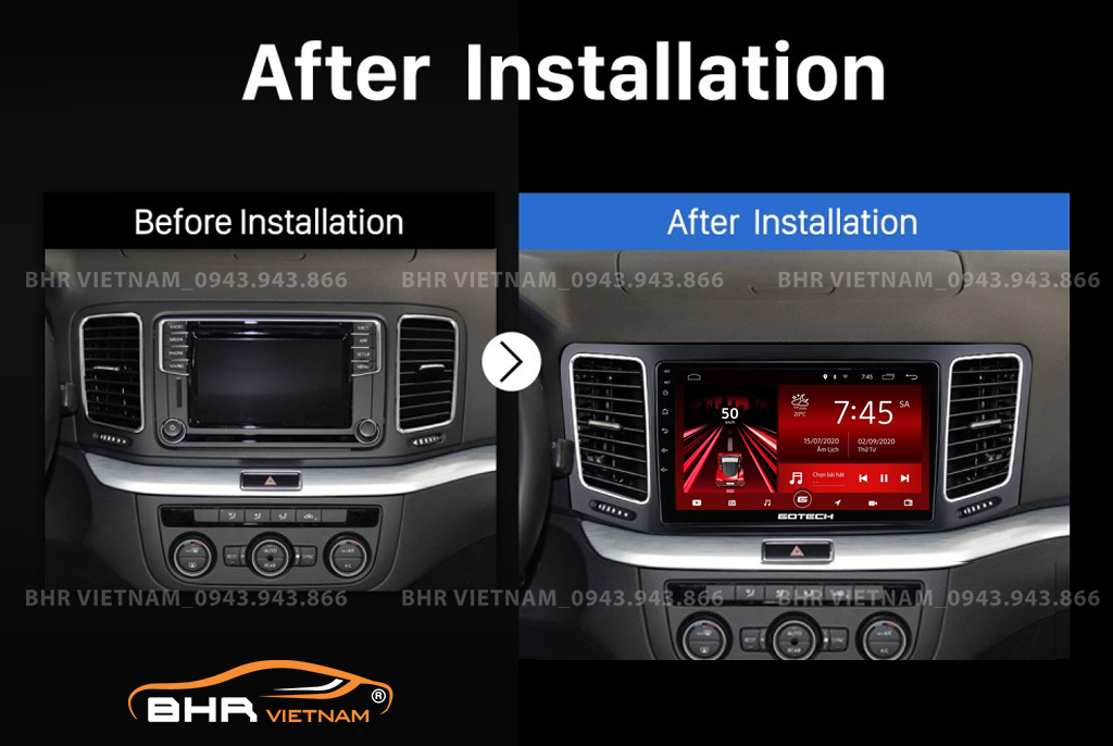 Hình ảnh trước và sau khi lắp màn hình Gotech GT8 Volkswagen Sharan 2010 - nay
