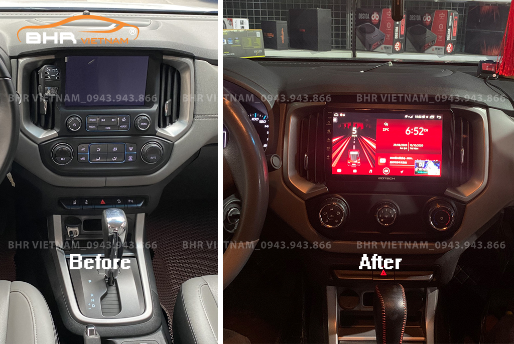 Hình ảnh trước và sau khi lắp màn hình DVD Gotech GT8 Max Chevrolet Colorado 2016 - nay