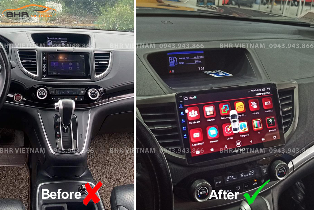 Hình ảnh trước và sau khi lắp màn hình DVD Gotech GT8 Max Honda CRV 2013 - 2017
