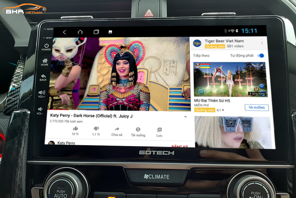 Giải trí Youtube, xem phim sống động trên màn hình Gotech GT8 Max Honda Civic 2017-nay 