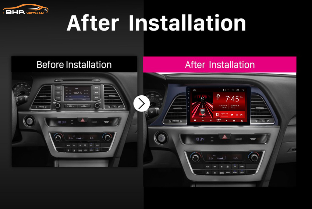 Hình ảnh trước khi lắp và sau khi lắp màn hình DVD Gotech GT8 Max Hyundai Sonata 2015 - 2020