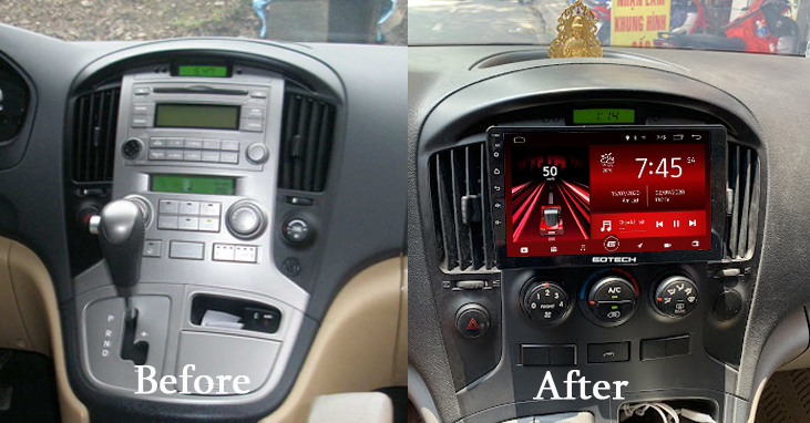 Hình ảnh trước và sau khi lắp màn hình DVD Gotech GT8 Max Hyundai Starex 2007 - nay