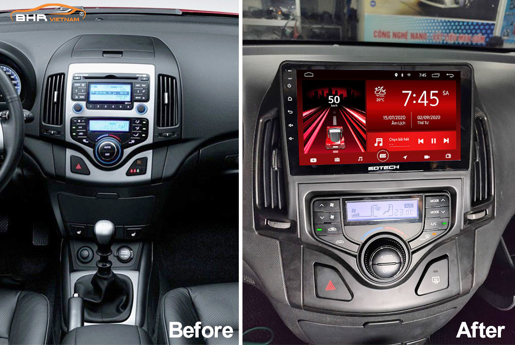 Hình ảnh trước và sau khi lắp màn hình DVD Gotech GT8 Max Hyundai i30, i30cw 2007 - 2011