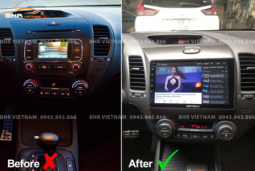 Hình ảnh trước và sau khi lắp màn hình DVD Gotech GT8 Max Kia Cerato 2013 - 2018