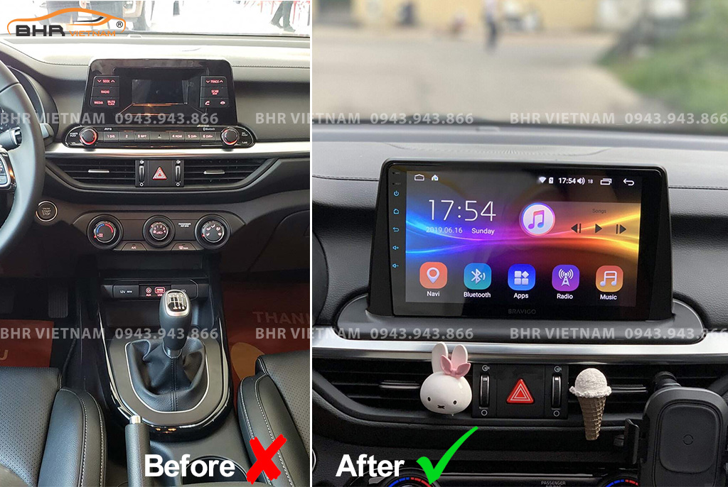 Hình ảnh trước và sau khi lắp màn hình DVD Gotech GT8 Max Kia Cerato 2019 - nay