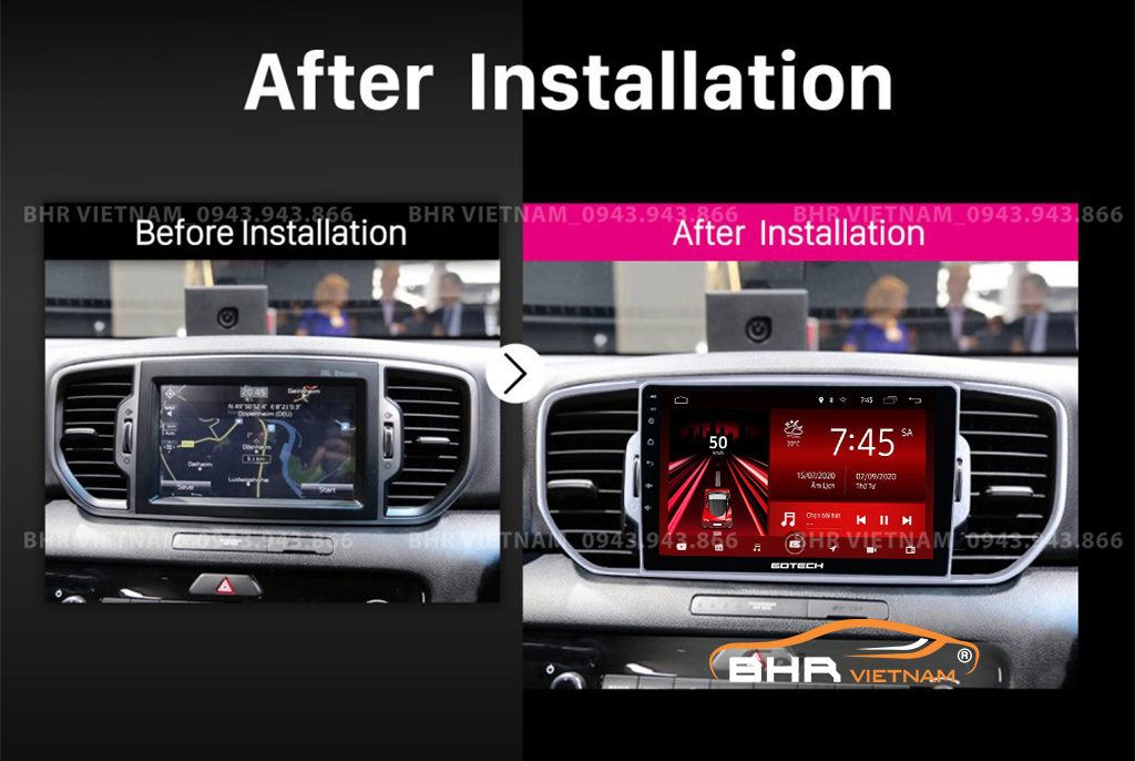 Hình ảnh trước và sau khi lắp màn hình DVD Gotech GT8 Max Kia Sportage 2016 - nay