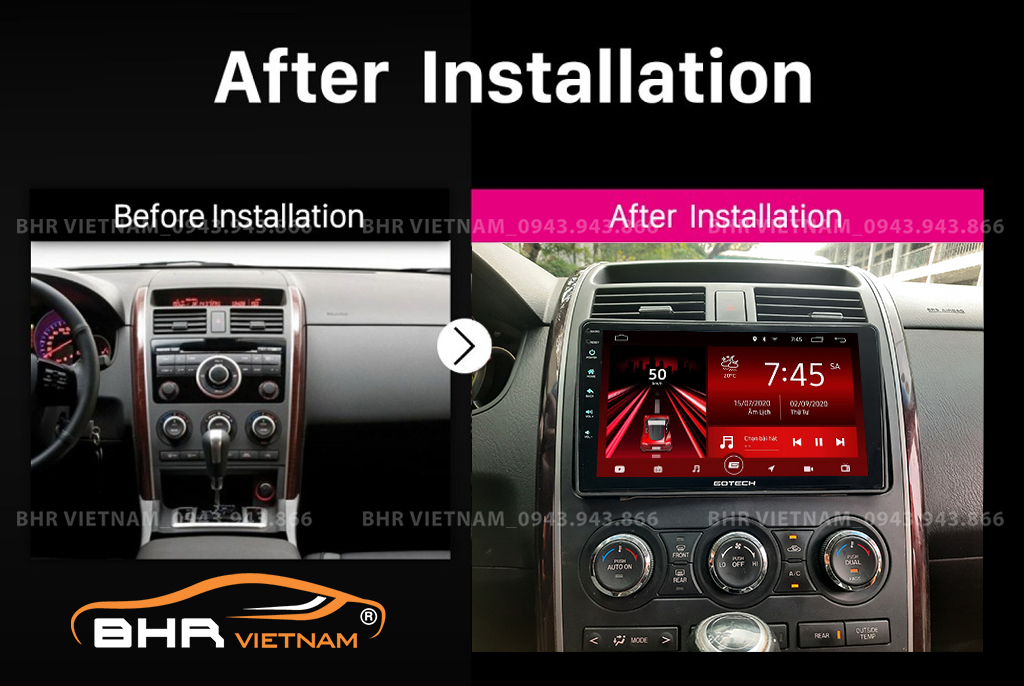 Hình ảnh trước và sau khi lắp màn hình DVD Gotech GT8 Max Mazda CX9 2006 - 2016