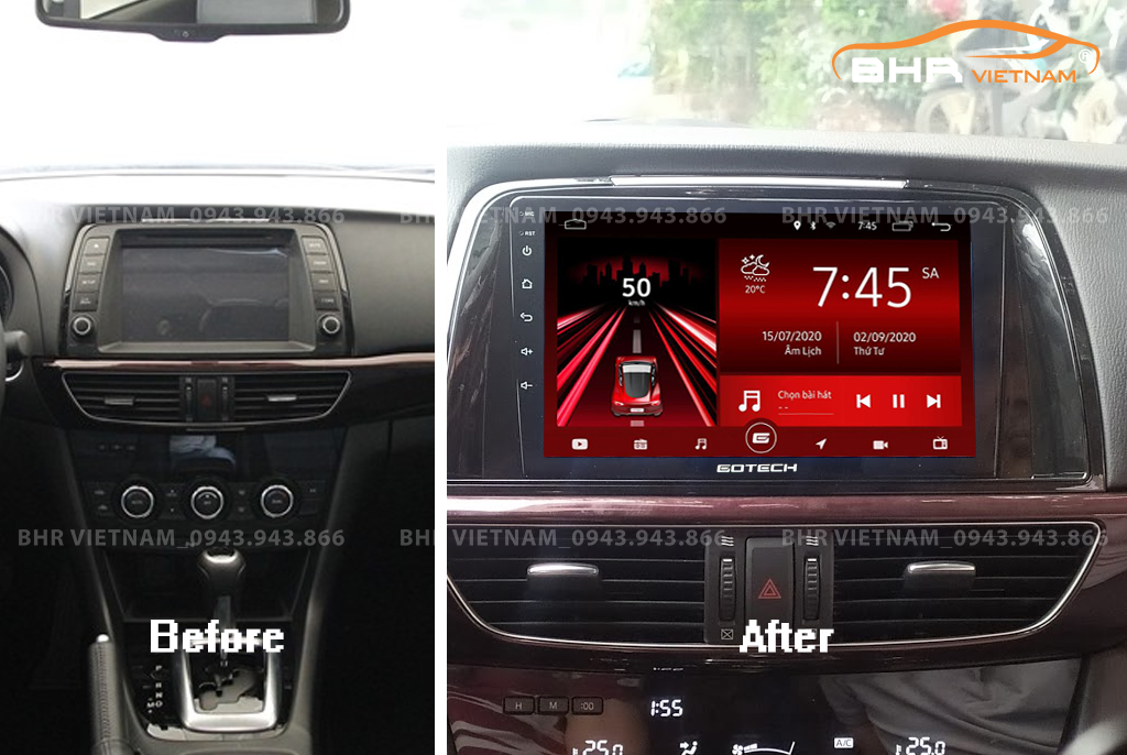 Hình ảnh trước và sau khi lắp màn hình DVD Gotech GT8 Max Mazda 6 2013 - 2017
