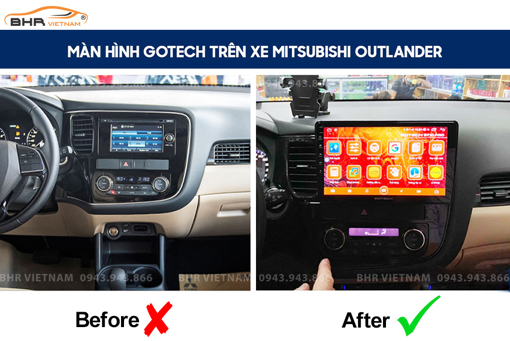 Hình ảnh trước và sau khi lắp màn hình DVD Gotech GT8 Max Mitsubishi Outlander 2016 - 2019