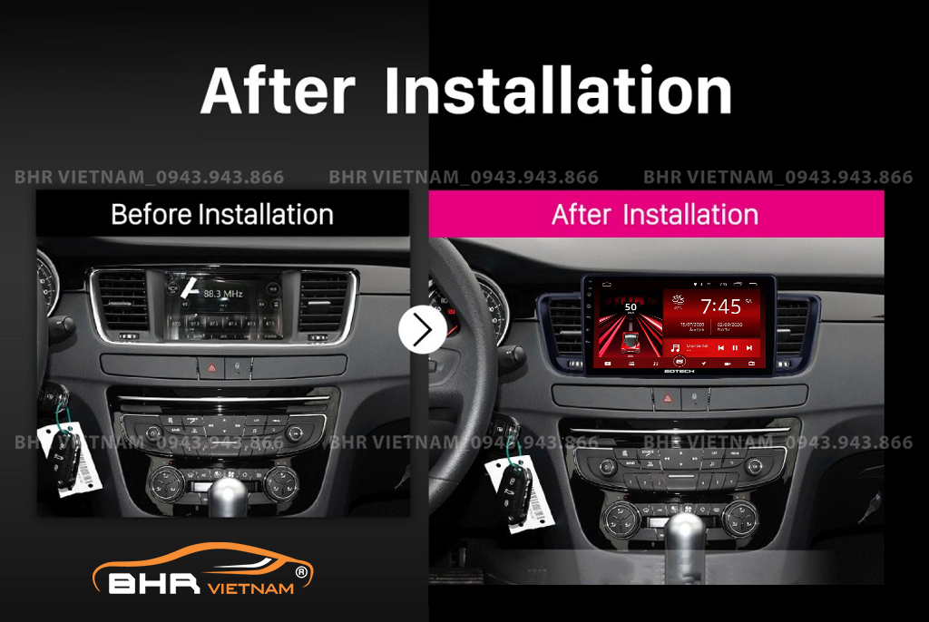 Hình ảnh trước và sau khi lắp màn hình DVD Gotech GT8 Max Peugeot 508 2010 - 2020